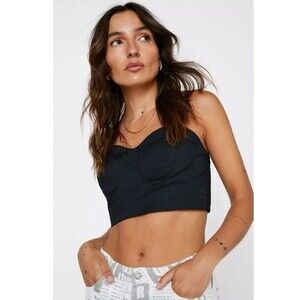 NASTY Gal Black Poplin Cup Detail Bralette Crop Top